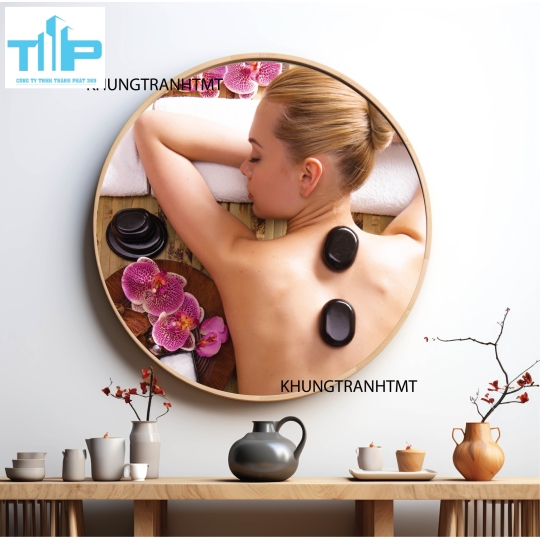 Khung tranh tráng gương - Tranh tròn cho tiệm spa, dưỡng sinh