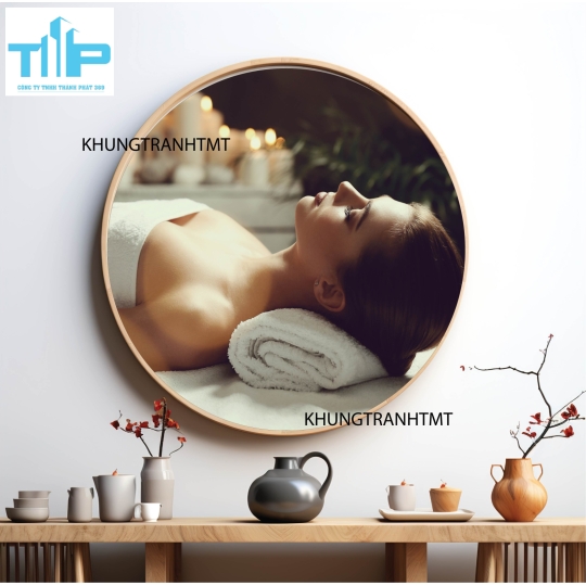 Khung tranh tráng gương - Tranh tròn cho tiệm spa, dưỡng sinh