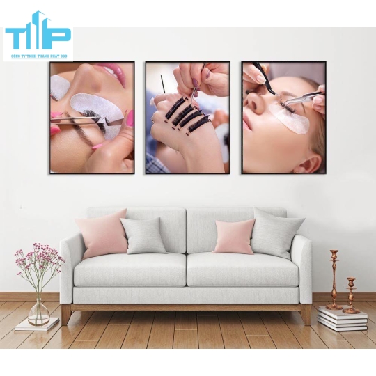 Khung tranh tráng gương - Bộ 3 tranh -Tranh nối mi trong tiệm nối mi, spa
