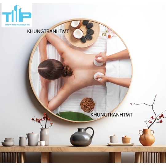 Khung tranh tráng gương - Tranh tròn spa chăm sóc da 1