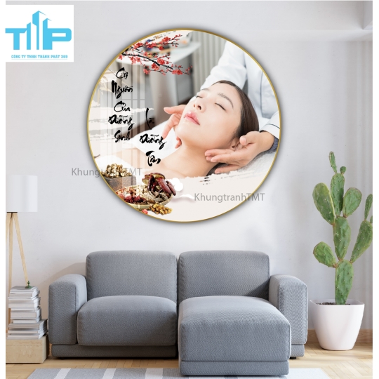 Khung tranh tráng gương- Tranh tráng gương tròn cho tiệm Dưỡng sinh, Spa