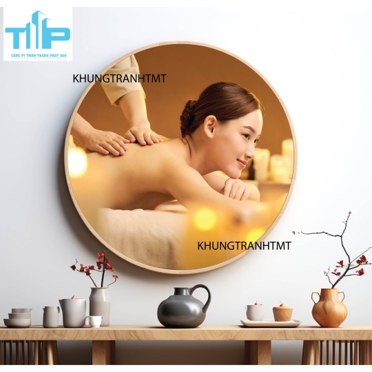Khung tranh tráng gương - Tranh tròn spa chăm sóc da 2