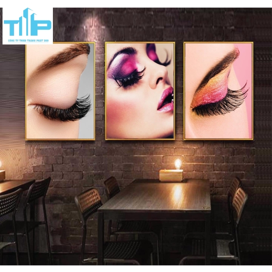 Khung tranh tráng gương - Bộ 3 tranh -Tranh nối mi dày, mi cong trang trí tiệm 