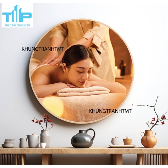 Khung tranh tráng gương - Tranh tròn spa chăm sóc da 2