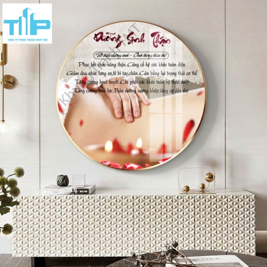 Khung tranh tráng gương- Tranh tráng gương tròn cho tiệm Dưỡng sinh, Spa