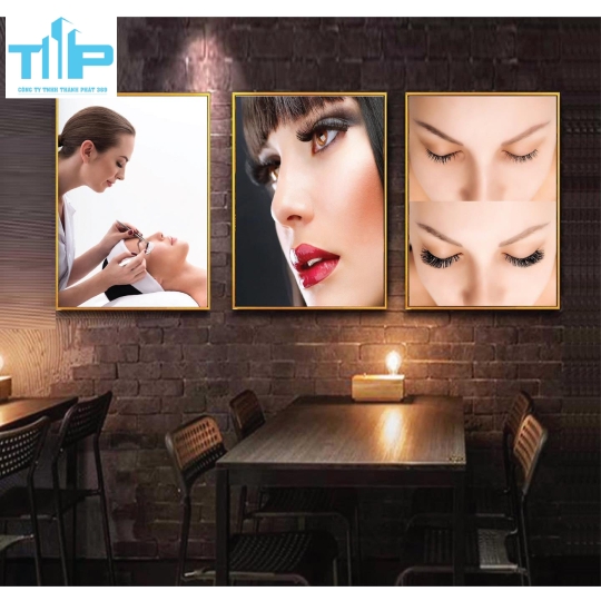 Khung tranh tráng gương - Bộ 3 tranh -Tranh nối mi dày, mi cong trang trí tiệm 