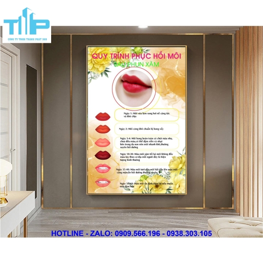 tranh tráng gương phun xăm môi sang trọng cho thẩm mỹ viện spa