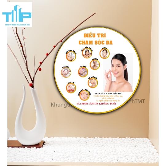 Khung tranh tráng gương- Tranh tròn Lợi ích căng da bằng chỉ