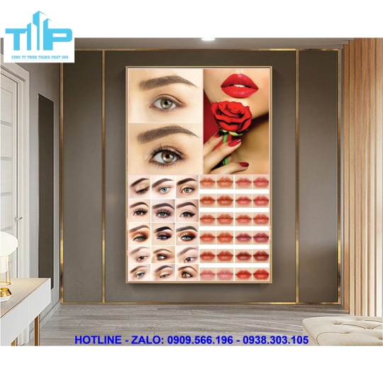 khung tranh tráng gương sang trọng về phun xăm môi cho spa thẩm mỹ viện