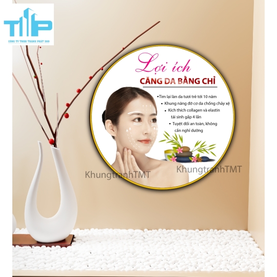 Khung tranh tráng gương- Tranh tròn Lợi ích căng da bằng chỉ