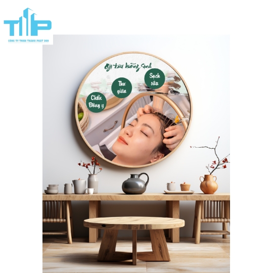 Khung tranh tráng gương- Tranh tròn Lợi ích căng da bằng chỉ