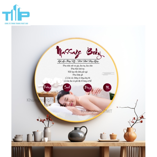Khung tranh tráng gương- Tranh tráng gương tròn cho tiệm Dưỡng sinh, Spa
