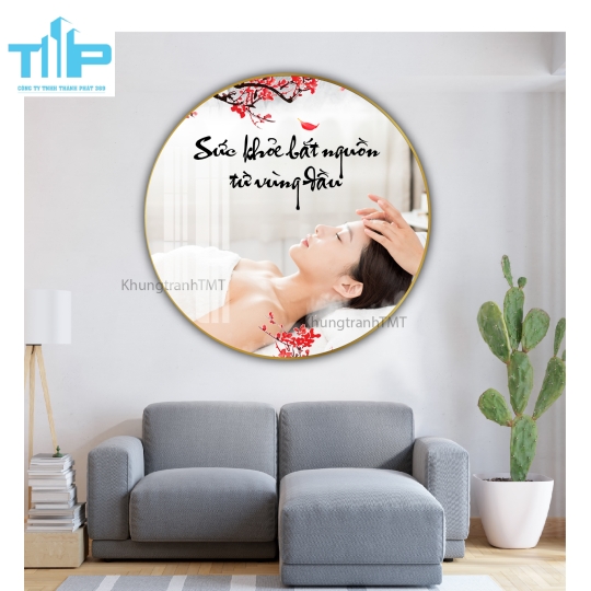 Khung tranh tráng gương- Tranh tráng gương tròn cho tiệm Dưỡng sinh, Spa