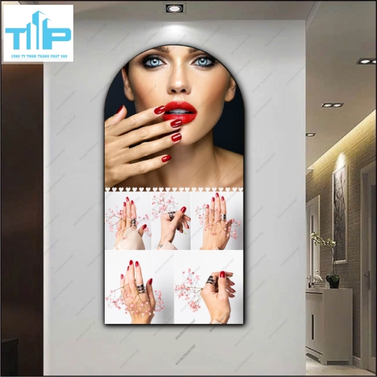 Mẫu nail màu đỏ siêu hút ánh nhìn - Tranh vòm tráng gương cao cấp
