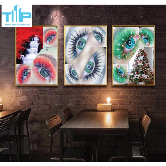 Khung tranh tráng gương -Bộ 3 tranh - Tranh nối mi siêu đẹp cho tiệm nối mi, spa, nail