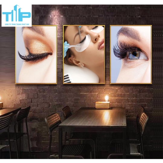 Khung tranh tráng gương -Bộ 3 tranh - Tranh nối mi siêu đẹp cho tiệm nối mi, spa, nail