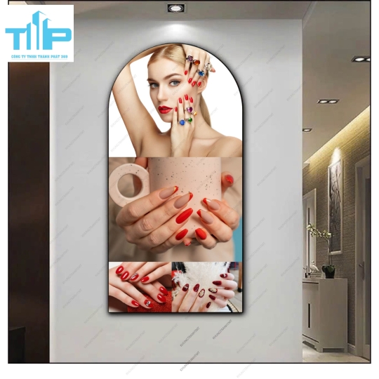 Mẫu nail màu đỏ siêu hút ánh nhìn - Tranh vòm tráng gương cao cấp