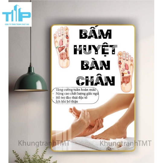 Tranh bấm huyệt bàn chân, massage body, giác hơi, trị liệu đau nhức cơ thể - tráng gương sáng bóng, không bám bụi