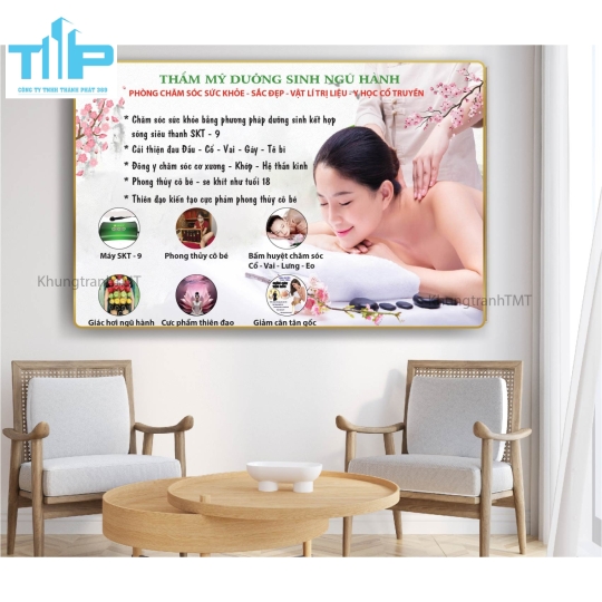 Tranh bấm huyệt bàn chân, massage body, giác hơi, trị liệu đau nhức cơ thể - tráng gương sáng bóng, không bám bụi