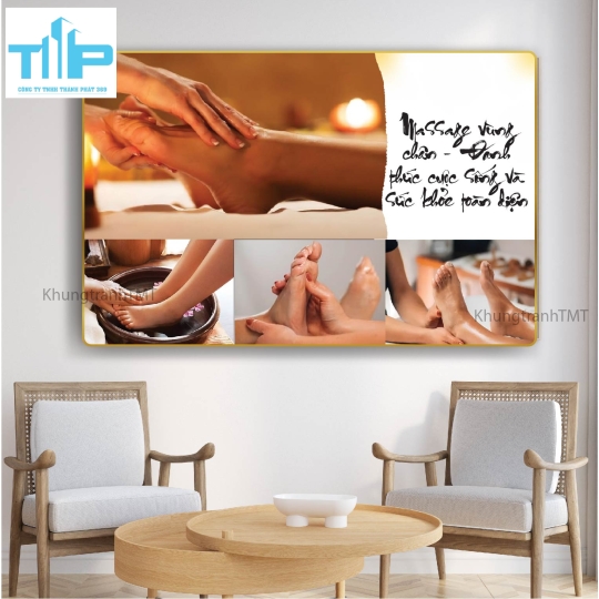 Tranh bấm huyệt bàn chân, massage body, giác hơi, trị liệu đau nhức cơ thể - tráng gương sáng bóng, không bám bụi