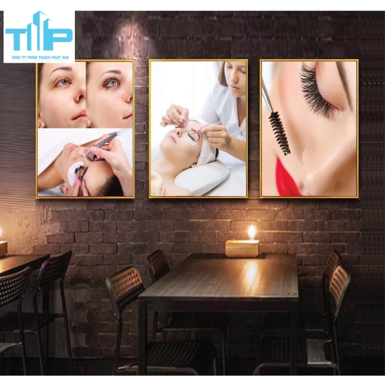 Khung tranh tráng gương -Bộ 3 tranh - Tranh nối mi siêu đẹp cho tiệm nối mi, spa, nail