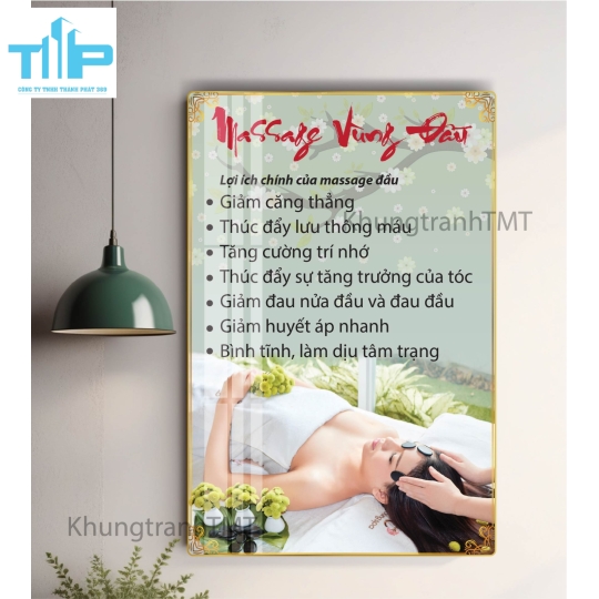 Tranh bấm huyệt bàn chân, massage body, giác hơi, trị liệu đau nhức cơ thể - tráng gương sáng bóng, không bám bụi