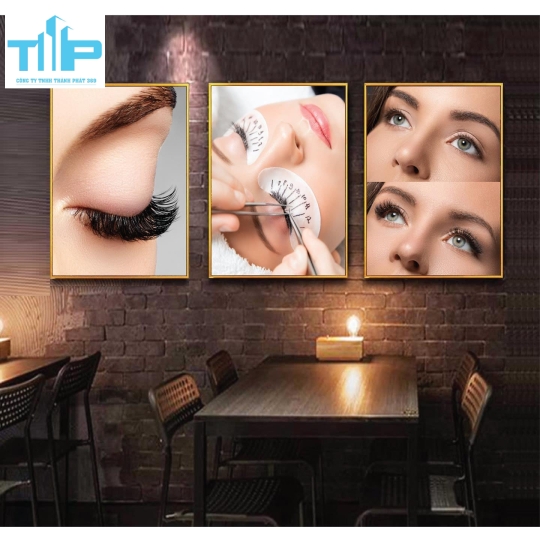 Khung tranh tráng gương -Bộ 3 tranh - Tranh nối mi siêu đẹp cho tiệm nối mi, spa, nail