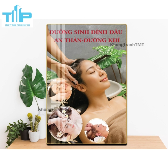 Tranh gội đầu dưỡng sinh , massage thư giãn từng vùng - Tranh tráng gương khung chữ nhật