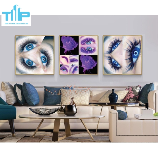 Khung tranh tráng gương -Bộ 3 tranh - Tranh nối mi, phun xăm thẩm mỹ