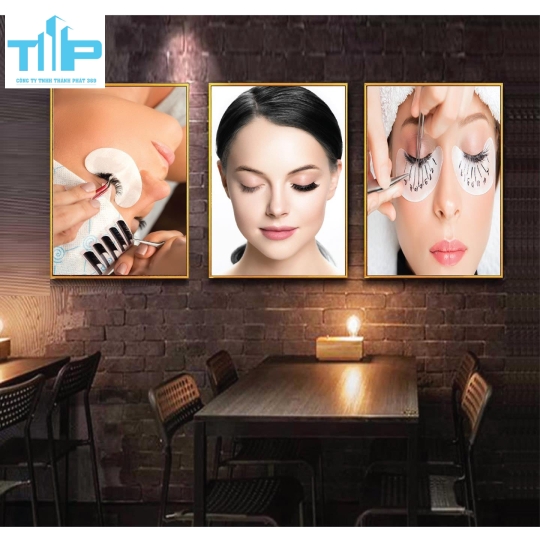 Khung tranh tráng gương -Bộ 3 tranh - Tranh nối mi, phun xăm thẩm mỹ
