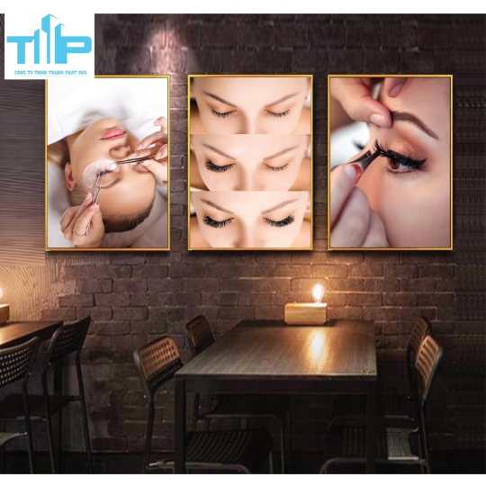 Khung tranh tráng gương -Bộ 3 tranh - Tranh nối mi, phun xăm thẩm mỹ