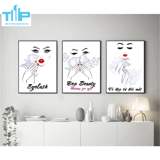 Khung trang tráng gương - Bộ 3 Tranh nối mi cho tiệm spa, thẩm mỹ viện , nail