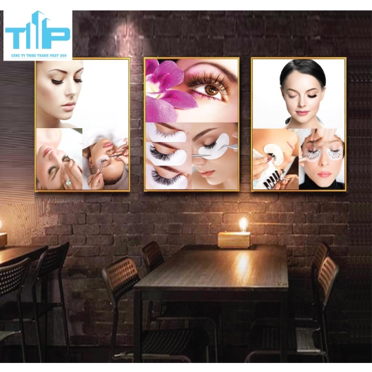 Khung tranh tráng gương -Bộ 3 Tranh - Tranh mi đẹp cho tiệm nối mi 