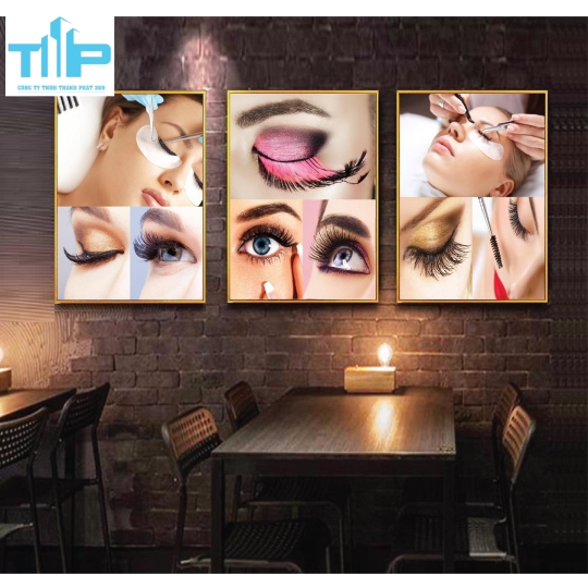 Khung tranh tráng gương -Bộ 3 Tranh - Tranh mi đẹp cho tiệm nối mi 