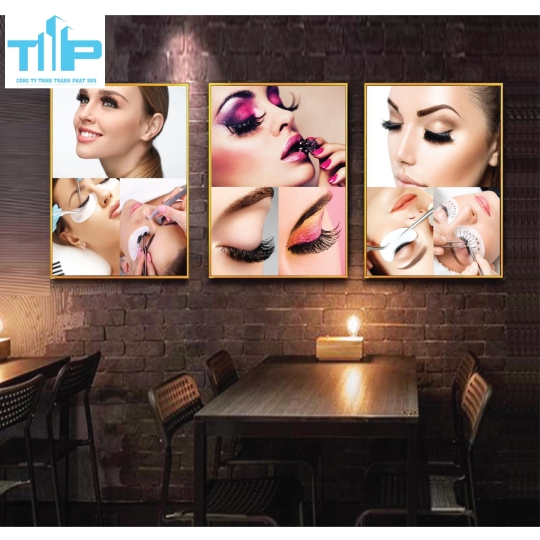Khung tranh tráng gương -Bộ 3 Tranh - Tranh mi đẹp cho tiệm nối mi 