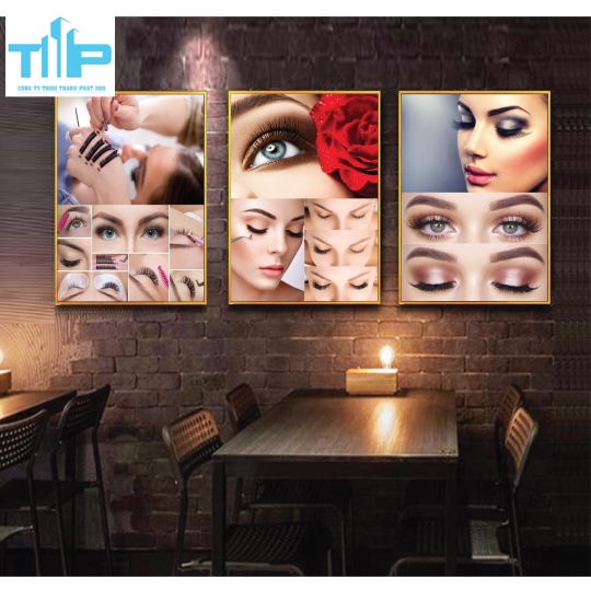 Khung tranh tráng gương -Bộ 3 Tranh - Tranh mi đẹp cho tiệm nối mi 
