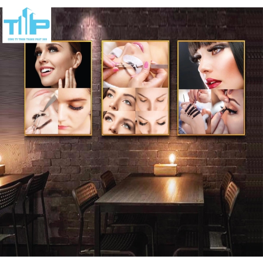 Khung tranh tráng gương -Bộ 3 Tranh - Tranh mi đẹp cho tiệm nối mi 