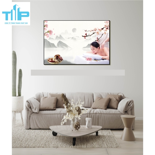 Khung tranh tráng gương trang trí tiệm dưỡng sinh 